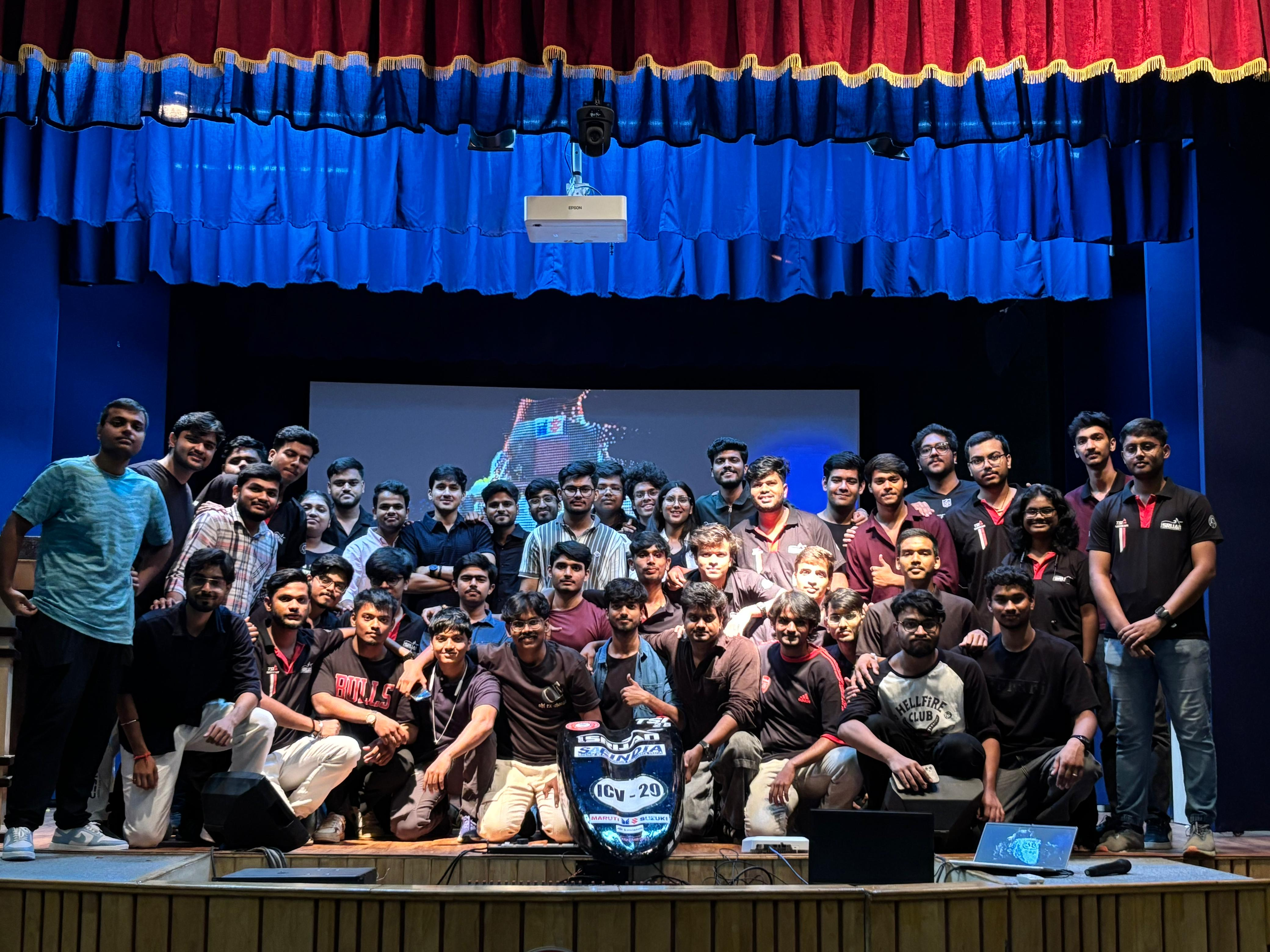 Team Srijan members gathered with their Formula Student car